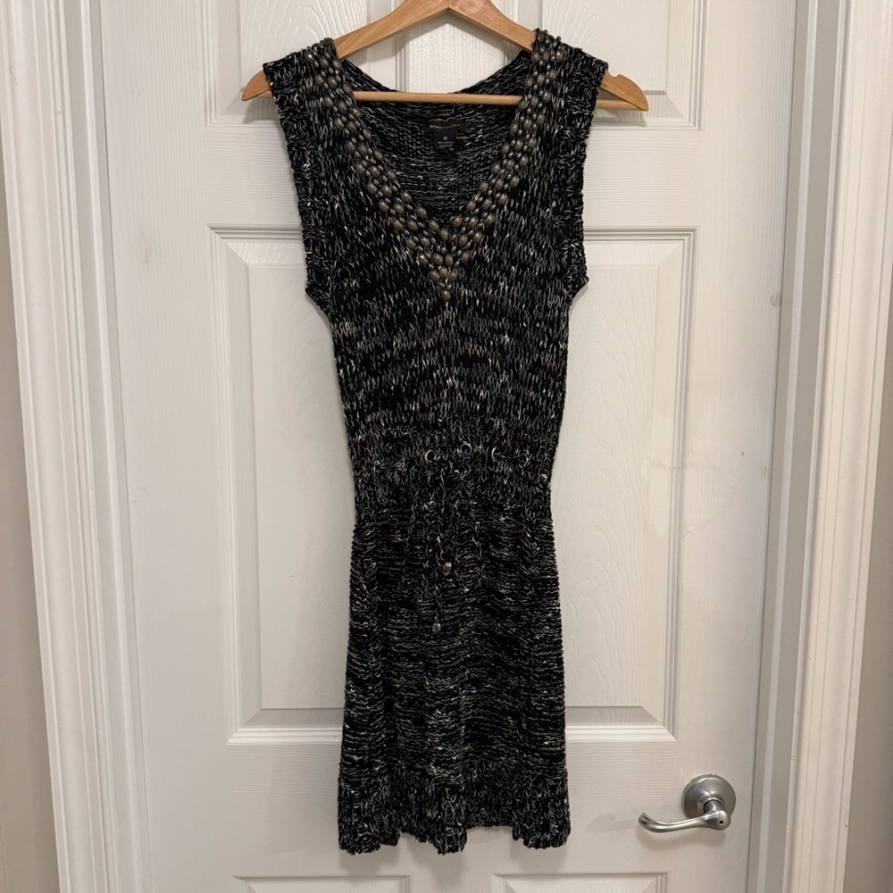Like New BCBGMaxAzria Embellished V-neck Knit/Crochet Dress